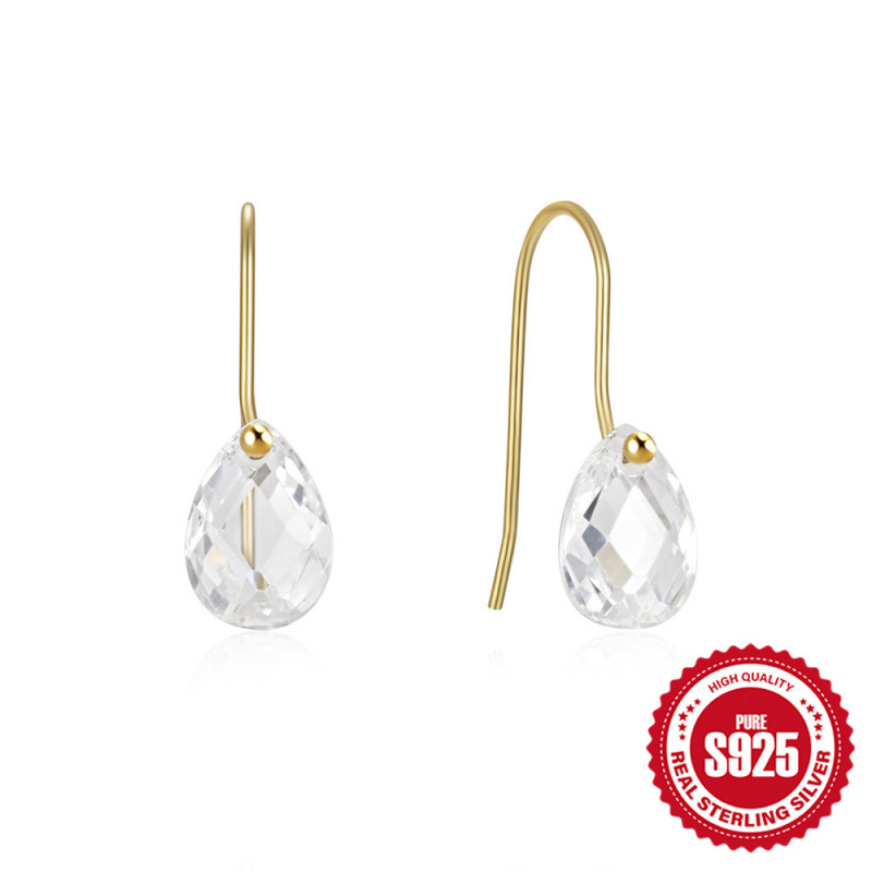 S925 Sterling Silver Minimalist Water Drop Single Diamond Versatile Fashion Ear Hook Earrings Korean and Japanese Style Elegant Niche High-end Accessories