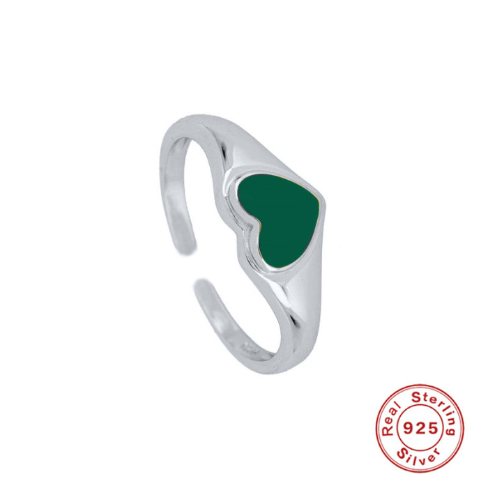 S925 Sterling Silver Heart Oil Drop Open Ring Hot Selling Fashion Simple Ins Style Creative Ring