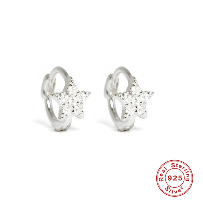 S925 Sterling Silver Five-Pointed Star Stone-Inlaid Soft Bone Ear Hoop Ear Clip Fashion Ins Style Mini Trendy Earri...