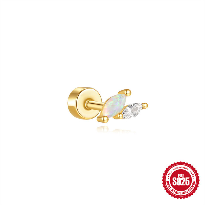 S925 Sterling Silver Moon Heart Opal Cylinder Threaded Piercing Ear Bone Stud European and American Hot Selling Elegant Diamond-Encrusted Ear Jewelry