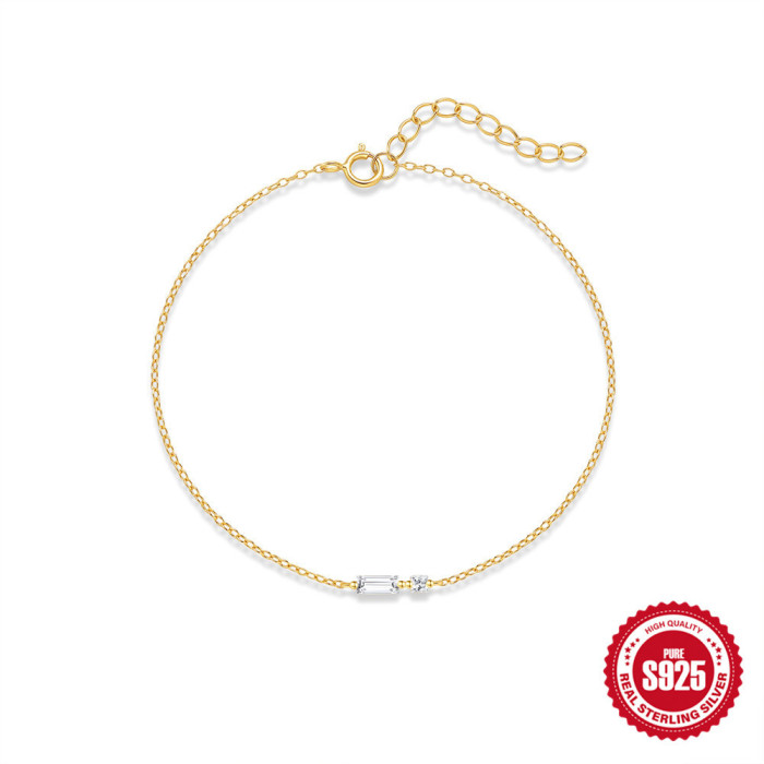 S925 Sterling Silver Classic Square Irregular Zircon Minimalist Bracelet Korean Version Niche Design Versatile Elegan...