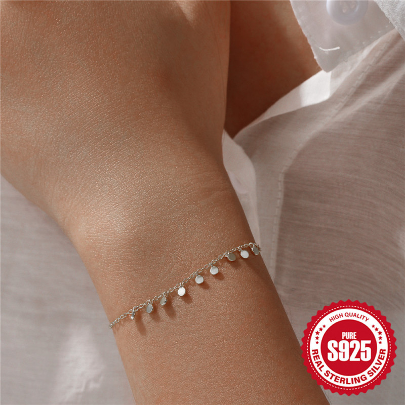 New 925 Sterling Silver Round Pendant Tassel Personality Bracelet for Women, European and American Hot-Selling Creative Fashionable Temperament Jewelry