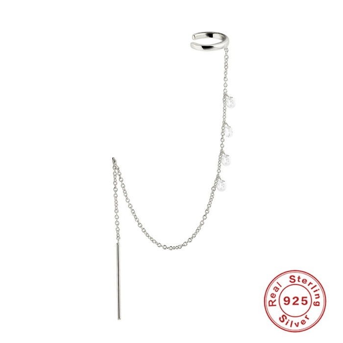 S925 Sterling Silver Inlaid Diamond Tassel Chain Earrings Ear Clips Earrings European and American Hot Selling Light Luxury Niche High-end Earrings for Women