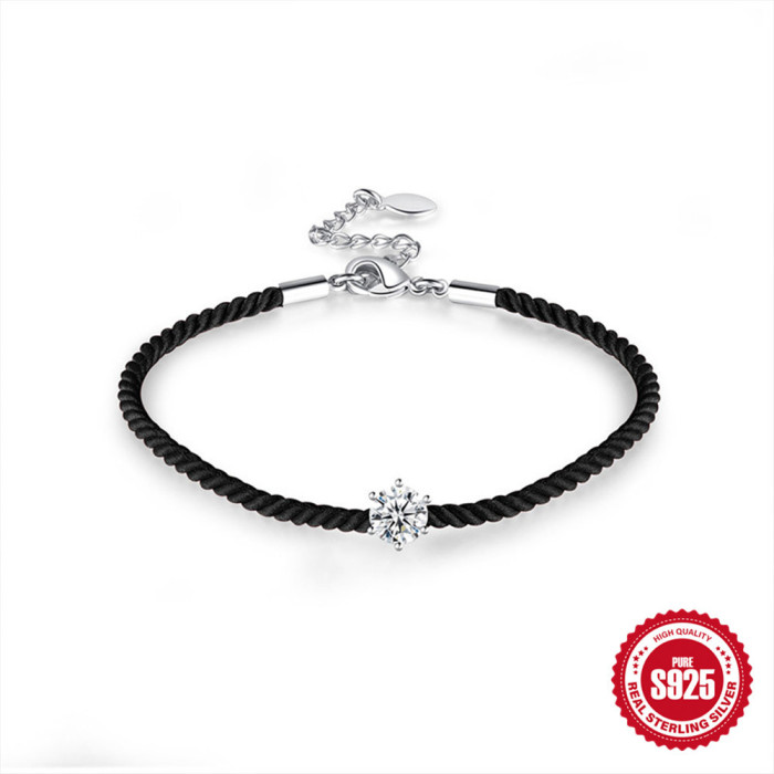 Classic Simple 925 Sterling Silver Couple Bracelet Single Stone-Inlaid Bracelet Suitable for Daily Wear Qixi Festiv...
