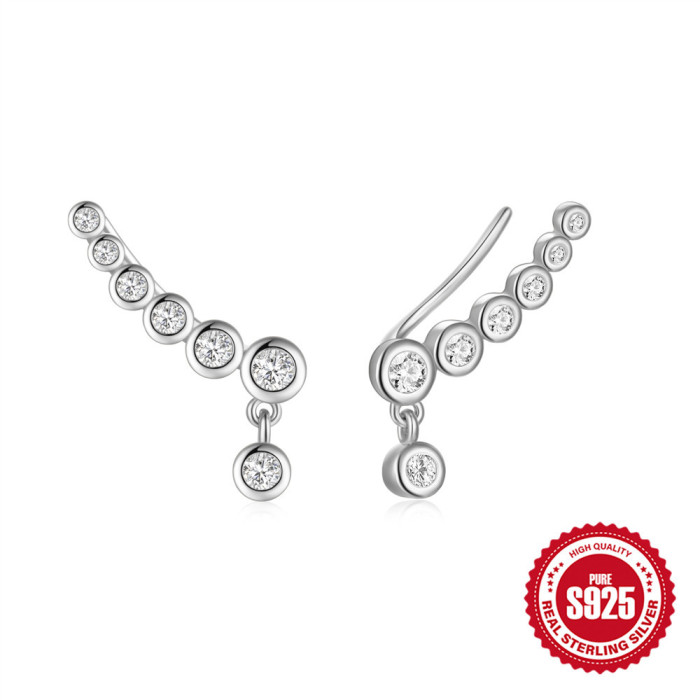 S925 Sterling Silver Round Diamond Single Row Earrings Ear Clips New Trendy Niche Design Internet Celebrity Style Earrings