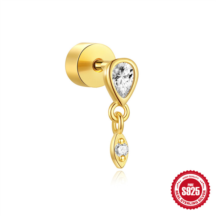 S925 Sterling Silver Geometric Inlaid Diamond Soft Bone Flat Head Cylinder Spiral Piercing Ear Bone Stud European and American Hot-Selling Earrings Ear Jewelry