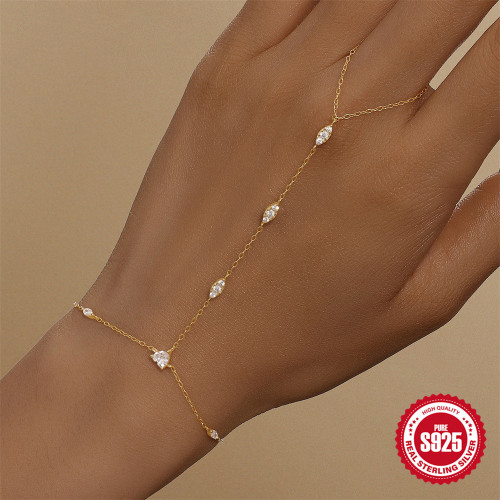 New 925 Sterling Silver Inlaid Diamond Heart Devil's Eye Bracelet Ring Chain Cross-Border Hot Sale INS Personality Ring Chain