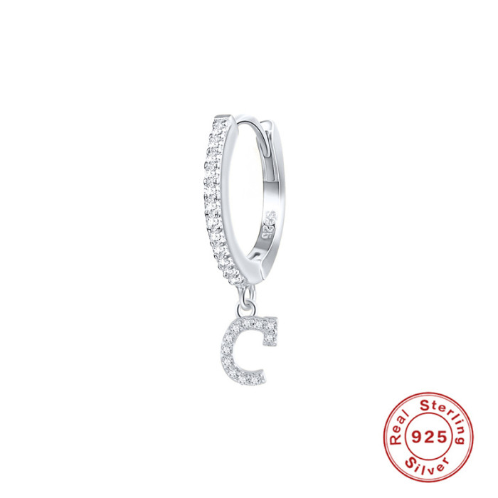 S925 Sterling Silver Single 26 English Letter Hoop Earrings Fashion INS Trendy Stone-Studded Ear Cuffs Ear Jewelry