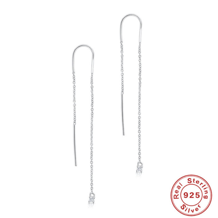 S925 Sterling Silver INS Geometric Inlaid Diamond Pearl Star Tassel Earrings Hoop Personality Trendy Girl Earrings
