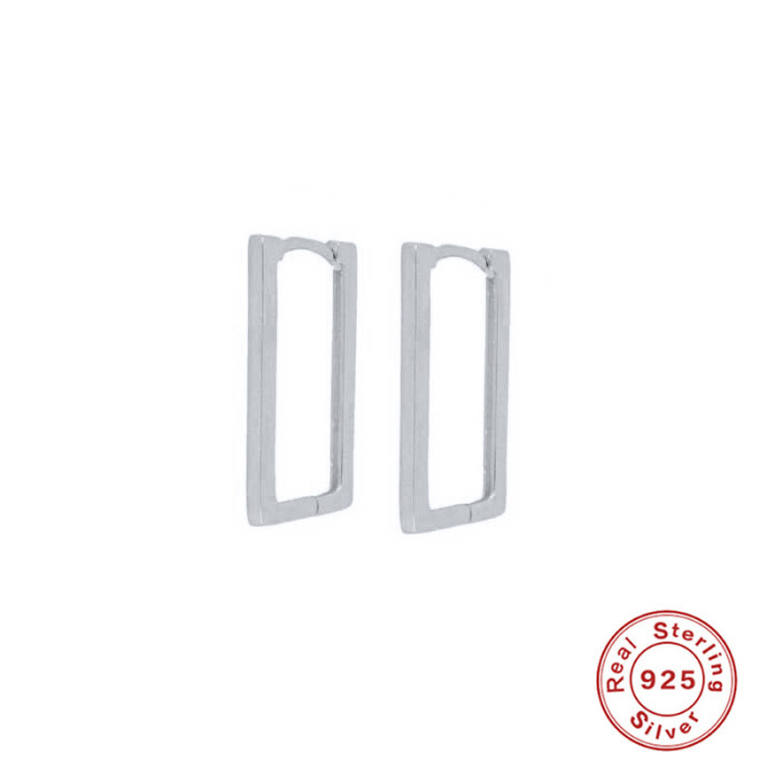 S925 Sterling Silver Ear Cuff Hoop Earrings for Women Ins Style Hollow Rectangle Minimalist Earrings Elegant Personality Geometric Earrings