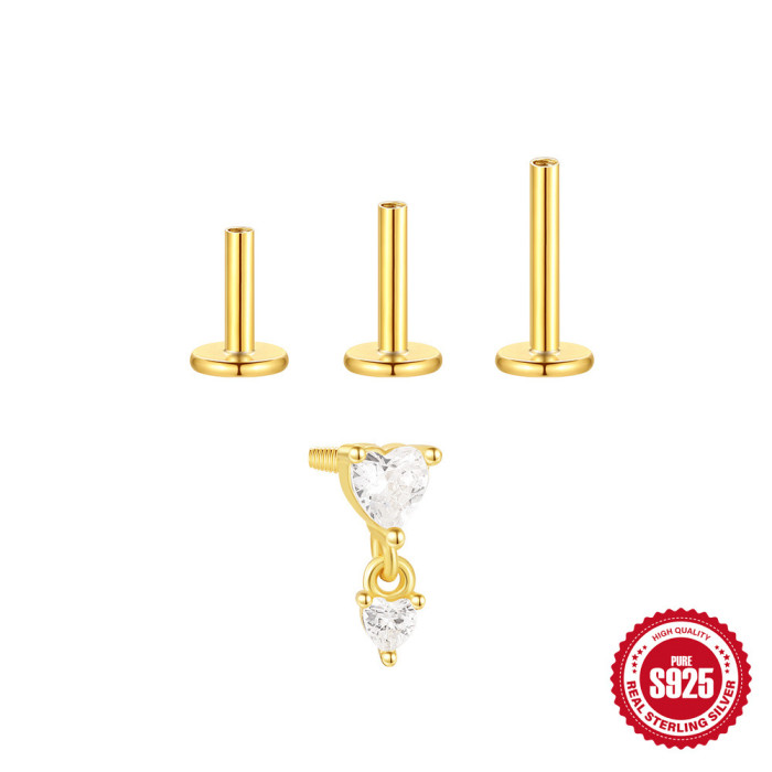 S925 Sterling Silver Geometric Diamond-Studded Horse Eye Flat Head Threaded Piercing Ear Bone Stud Cross-Border Hot Selling Versatile Multi-Size Earrings