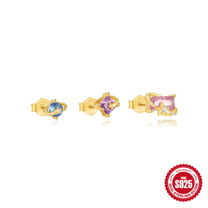 S925 Sterling Silver Candy Starry Sky Series Colorful Zircon Three-Piece Earring Set Hot Selling Ear Jewelry on AliExpress