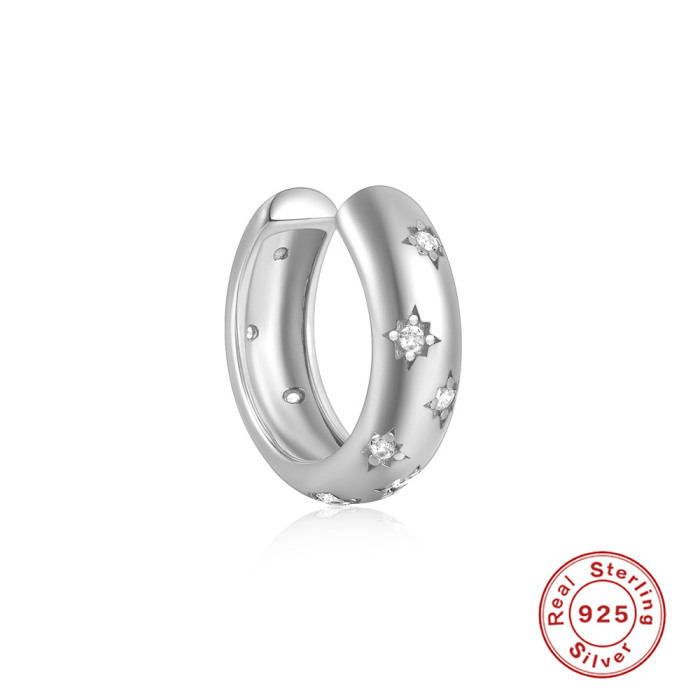2023 New S925 Sterling Silver Classic Hot-Selling Eight-Pointed Star Zircon Hoop Earrings Ear Clips Earrings European and American Cross-Border Earrings for Women