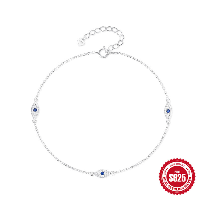 S925 Sterling Silver Adjustable Evil Eye Pendant Versatile Anklet European and American Cross-Border Hot Selling Elegant Diamond-Studded Anklet for Women