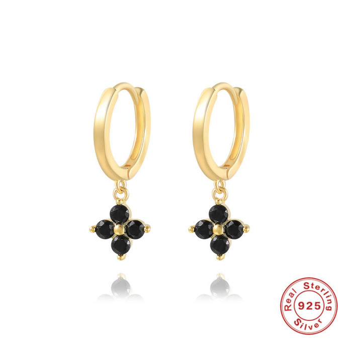 S925 Sterling Silver Stone-Encrusted Snowflake Hoop Earrings Hot-Selling Creative Fashionable INS Style Earrings
