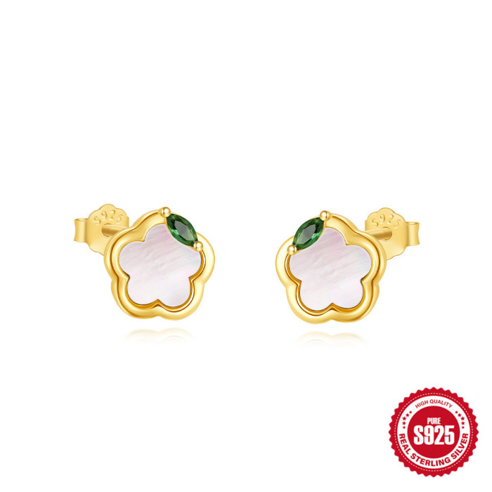 S925 Sterling Silver Acrylic Hollow Petal Flower Earrings Korean Style Inlaid with Diamonds Exquisite High-end Niche Design Pearl Earrings