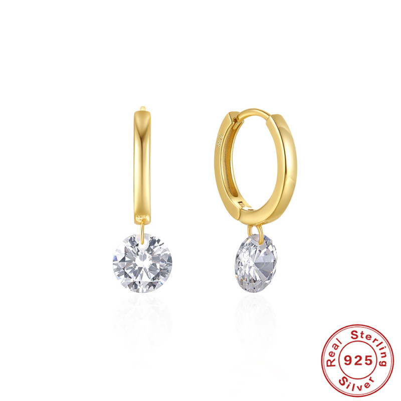 S925 Sterling Silver Single Diamond Earrings Hoop Earrings Ear Clips Korean Style Elegant Light Luxury Niche High-end Earrings