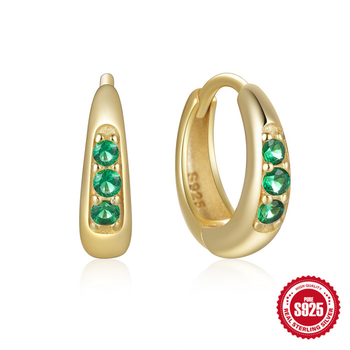 S925 Sterling Silver INS Style Diamond-Studded Elegant Hoop Earrings, European and American Hot-Selling Light Luxury Color Diamond High-End Ear Jewelry