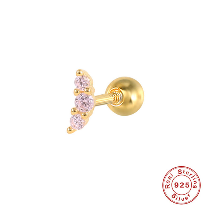 S925 Sterling Silver Piercing INS Style Three Mini Diamond-Studded Threaded Piercing Earrings European and American Best-Selling Trendy Ear Bone Studs