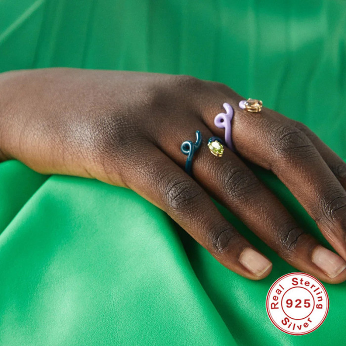 S925 Sterling Silver Design Candy Macaron Color Enamel Oil Drop Ring European and American Hot Selling Creative Open Ring