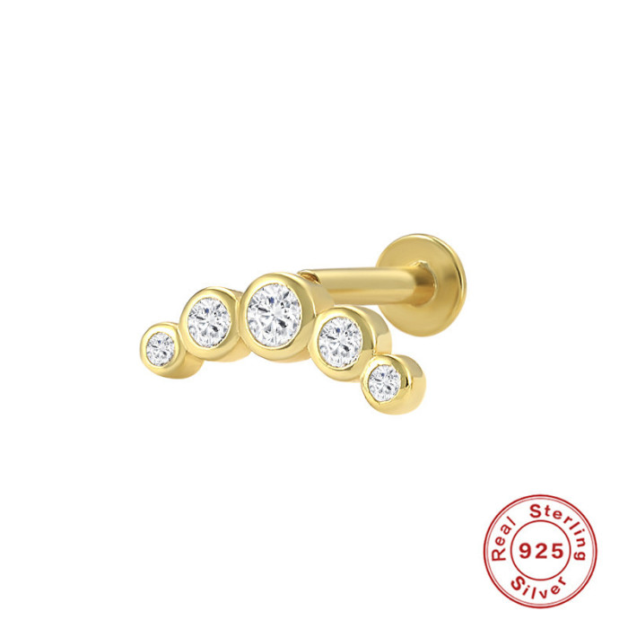 S925 Sterling Silver Three Flower Opal Inlaid Diamond Threaded Flat Head Piercing Stud Earrings Ear Cartilage European American Creative INS Ear Bone Stud
