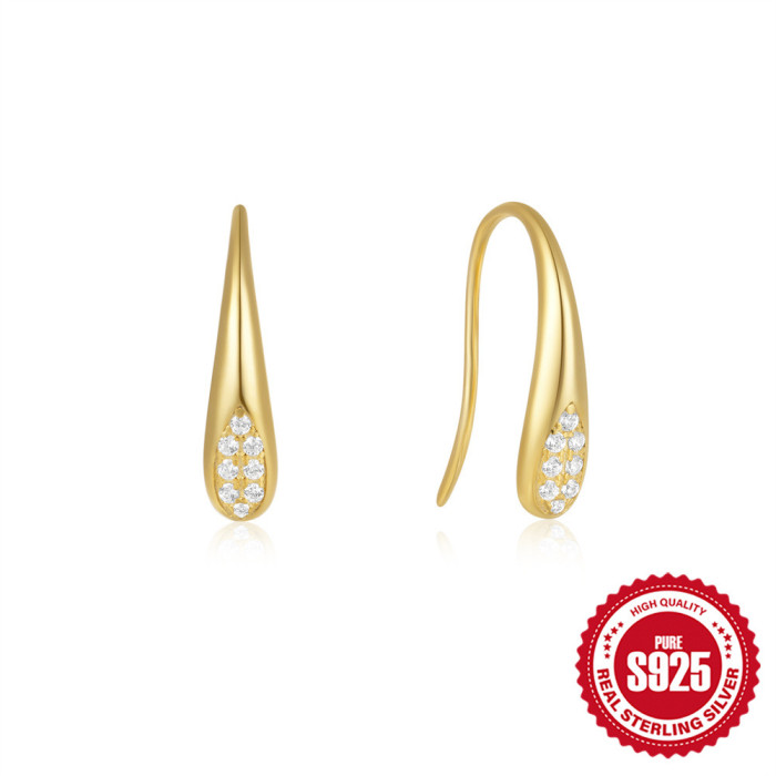 S925 Sterling Silver Diamond-Studded Water Drop Ear Hooks Ear Clips Earrings European and American Hot Selling Ins Style Design Sense Elegant Ear Hooks Ear Jewelry