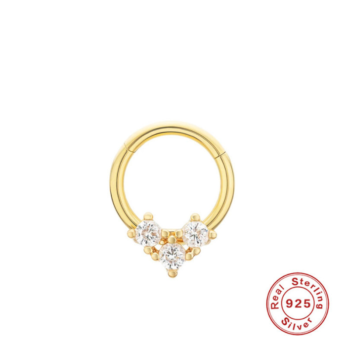S925 Sterling Silver Triangle Inlaid Diamond Soft Bone Piercing Hoop Earrings Ear Cuff Cross-Border Hot Selling INS Style Nose Ring Ear Bone Stud Jewelry