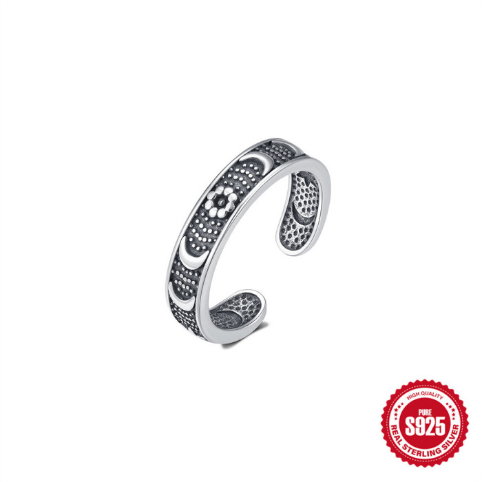 S925 Sterling Silver Vintage Distressed Planet Ring Thai Silver Craft Ring Original Design Unisex Commuter Open Ring
