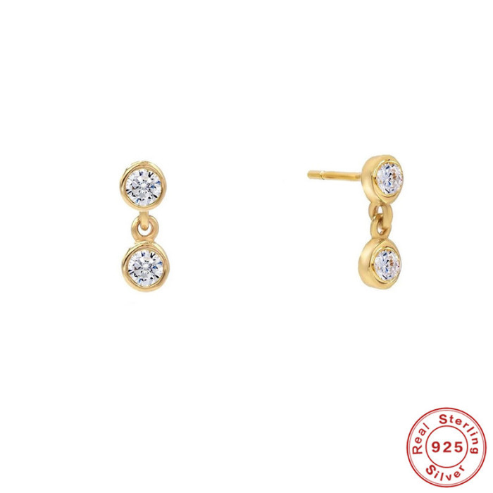 S925 Sterling Silver INS Style Minimalist Double Diamond Women's Earrings Hoop Earrings Korean French Style Internet Celebrity Temperament Earrings
