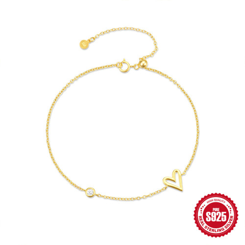 S925 Sterling Silver Classic Heart Diamond-Encrusted Women's Bracelet Korean and Japanese Style Internet Celebrity Niche Design Sense Elegant Versatile Hand Jewelry