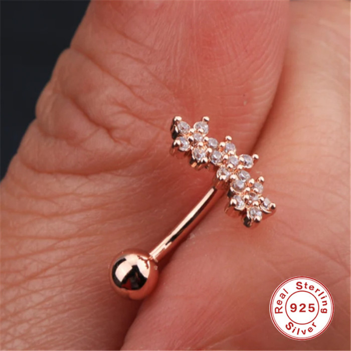 S925 Sterling Silver Snowflake Inlaid Diamond Piercing Ear Cuff Earrings European and American Creative Hook Back Hanging Threaded Piercing Ear Jewelry