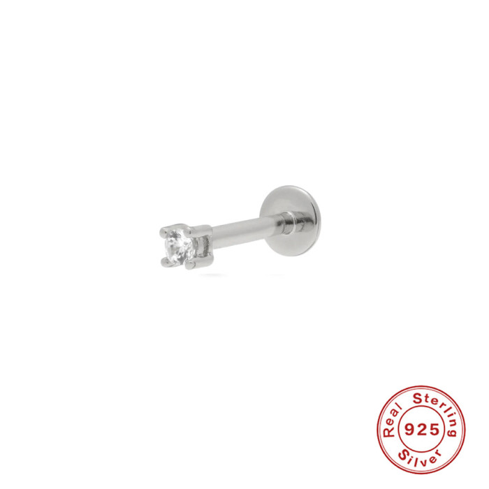 New S925 Sterling Silver Earrings 18G Flat Head Push Piercing Cartilage Earrings European and American Hot Selling Piercing Ear Lobe