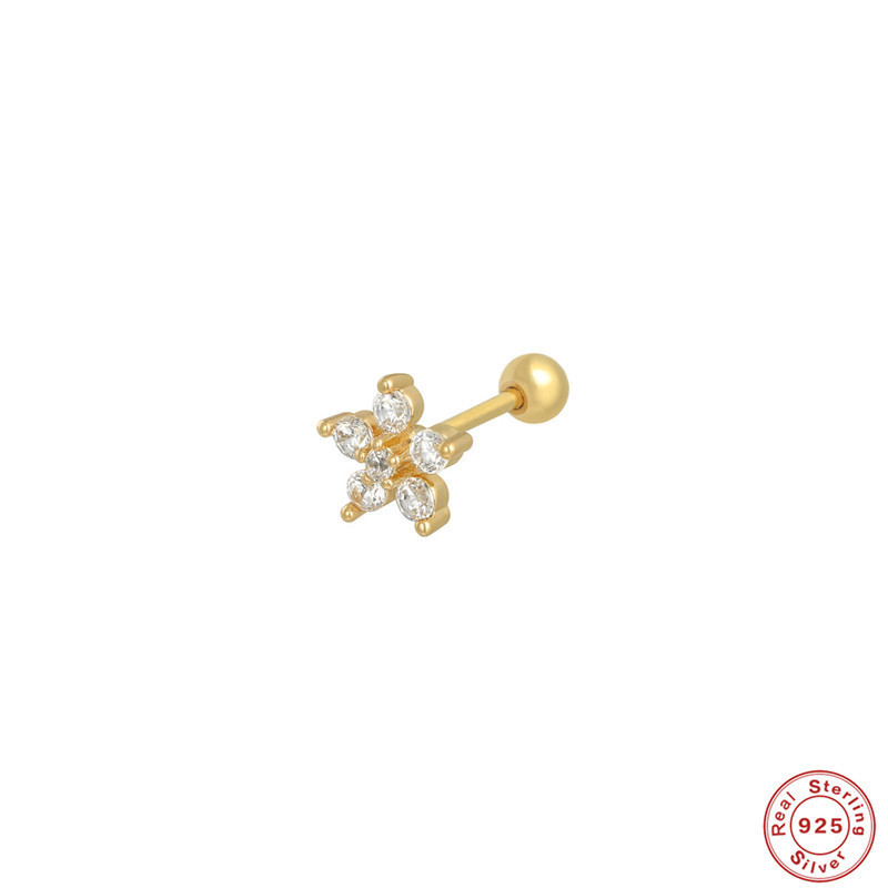 S925 Sterling Silver Light Luxury Ins Snowflake Inlaid Diamond Thread Piercing Single Earring Cross-Border Trendy Fashion Simple Earrings