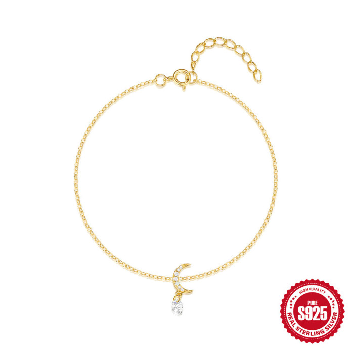 New S925 Sterling Silver Moon Inlaid Diamond Creative Elegant Bracelet Korean Version Niche Design INS Personality Jewelry