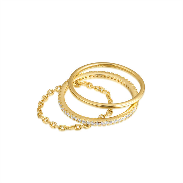 S925 Sterling Silver Simple Plain Band Stone-Encrusted Set Ring Korean Version Niche Personality Basic Ring Light L...