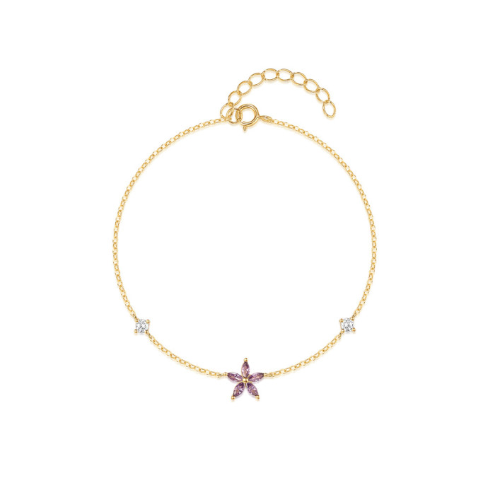 S925 Sterling Silver Summer Cute Flower Stone-Inlaid Daily Matching Bracelet Korean Version Niche Design Bracelet J...