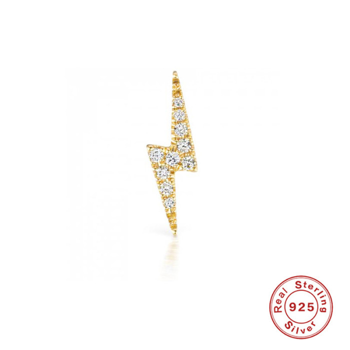 S925 Sterling Silver European and American Simple Versatile Lightning Micro Inlaid Piercing Threaded Earrings Mini Zircon Ear Bone Stud Earrings for Women