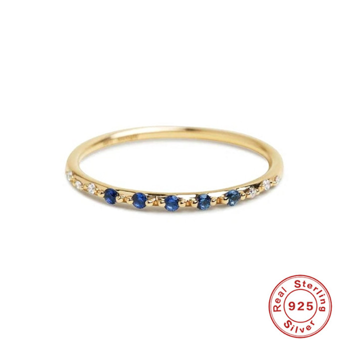 S925 Sterling Silver Geometric Double Layer Stone-Inlaid Couple Rings Hot Selling French Style Colorful Index Finge...