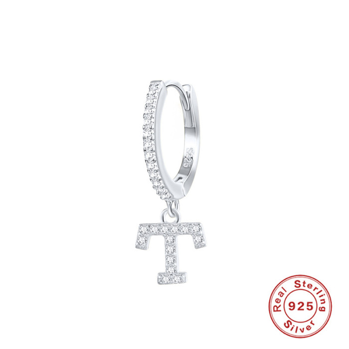 S925 Sterling Silver Single 26 English Letter Hoop Earrings Fashion INS Trendy Stone-Studded Ear Cuffs Ear Jewelry