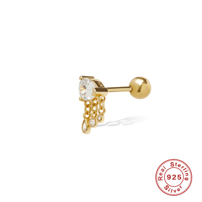S925 Sterling Silver Geometric Diamond-Studded Ear Bone Piercing Stud European and American Hot Selling INS Style Threaded Piercing Stud