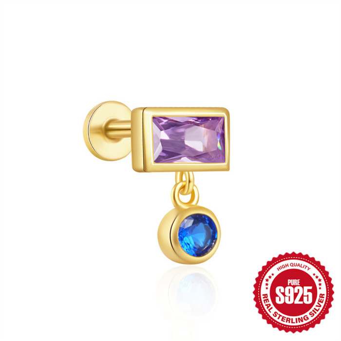 S925 Sterling Silver Flat Thread Piercing Chain Earrings European and American Hot Selling Fashion Inlaid Diamond Opal Ear Bone Stud Earrings for Women