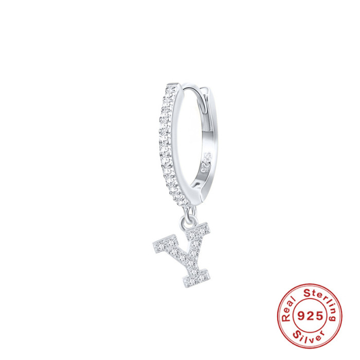 S925 Sterling Silver Single 26 English Letter Hoop Earrings Fashion INS Trendy Stone-Studded Ear Cuffs Ear Jewelry