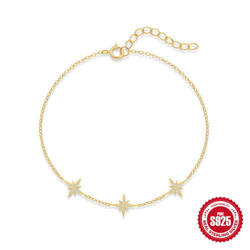 S925 Sterling Silver Classic Bestselling Eight-Pointed Star Inlaid Diamond Light Luxury Bracelet Amazon Bestselling Elegant Versatile Jewelry