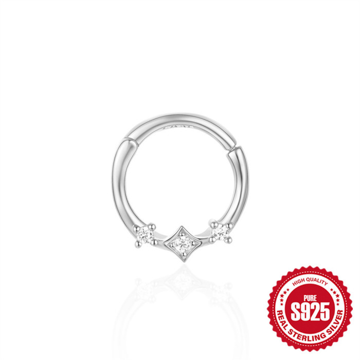 New S925 Sterling Silver Star Triangle Inlaid Diamond Elegant Cartilage Piercing Hoop Ear Cuff European and American Hot-Selling Personality Nose Ring