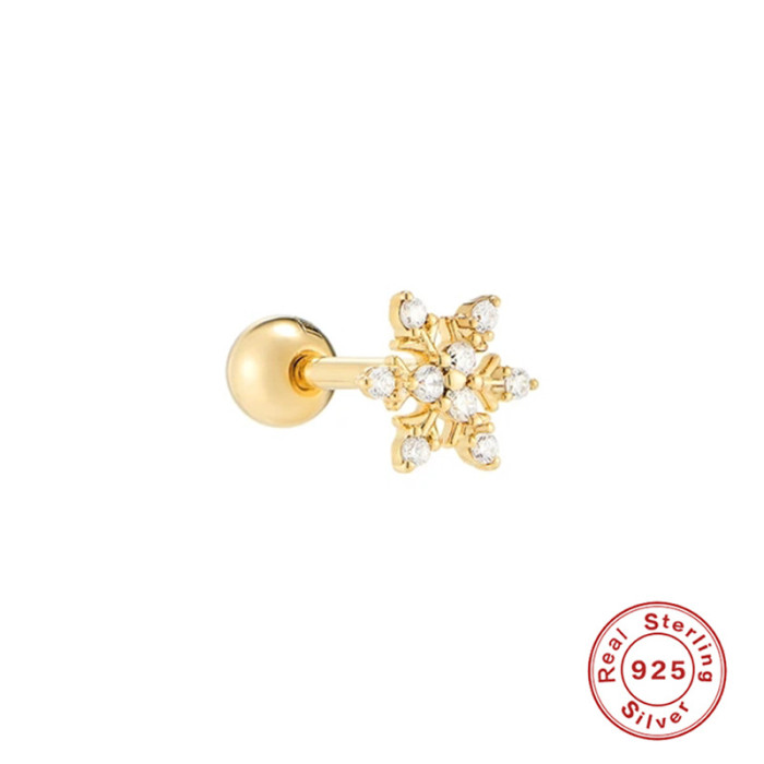 S925 Sterling Silver Snowflake Inlaid Diamond Piercing Ear Bone Stud European and American Christmas Style Personality Korean Version INS Piercing Ear Jewelry Ear Stud