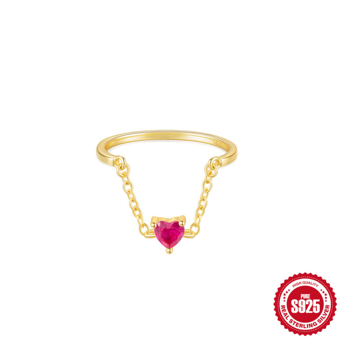 New S925 Sterling Silver Heart-Shaped Tassel Inlaid Diamond Chain Adjustable Ring European and American Hot-Selling Pearl Elegant Index Finger Ring