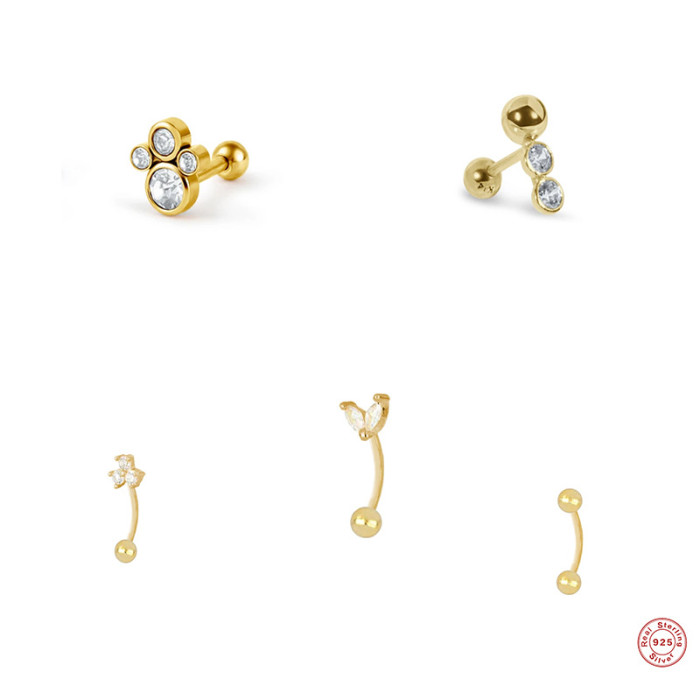 S925 Sterling Silver Round Cat Paw Diamond-Studded Piercing Stud Earrings European and American Style Personality Best-Selling Gourd Hook Back Hanging Ear Bone Stud