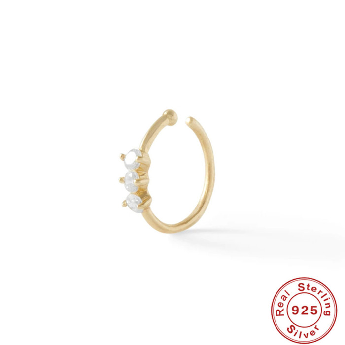 S925 Sterling Silver Diamond-Studded Body Piercing Jewelry Nose Ring Nose Stud Ear Jewelry European and American Trendy Personality Ear Cuff Ear Cartilage