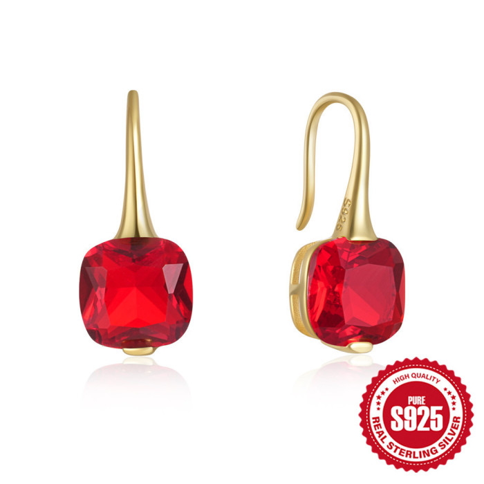S925 Sterling Silver Fashion Luxury Temperament Colorful Stone Inlaid Diamond Ear Hook Earrings European and American Hot Selling Super Sparkling Zircon Earrings In Stock