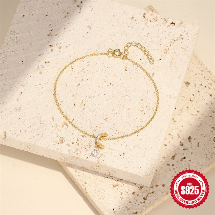 New S925 Sterling Silver Moon Inlaid Diamond Creative Elegant Bracelet Korean Version Niche Design INS Personality Jewelry